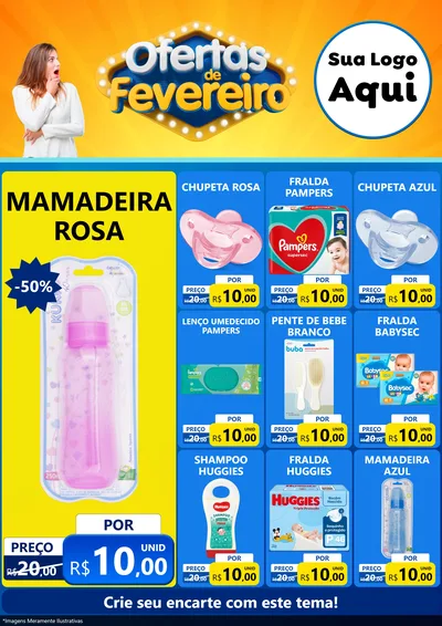 Modelo de Encarte para Encarte A4 Vertical com o tema Ofertas de Fevereiro para Bebês
