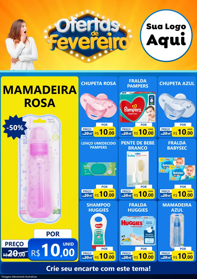 Modelo de Encarte para Encarte A4 Vertical com o tema Ofertas de Fevereiro para Bebês