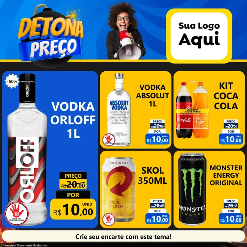 Modelo de Rede Social para Feed Facebook com o tema Detona Preços para Distribuidora de bebidas