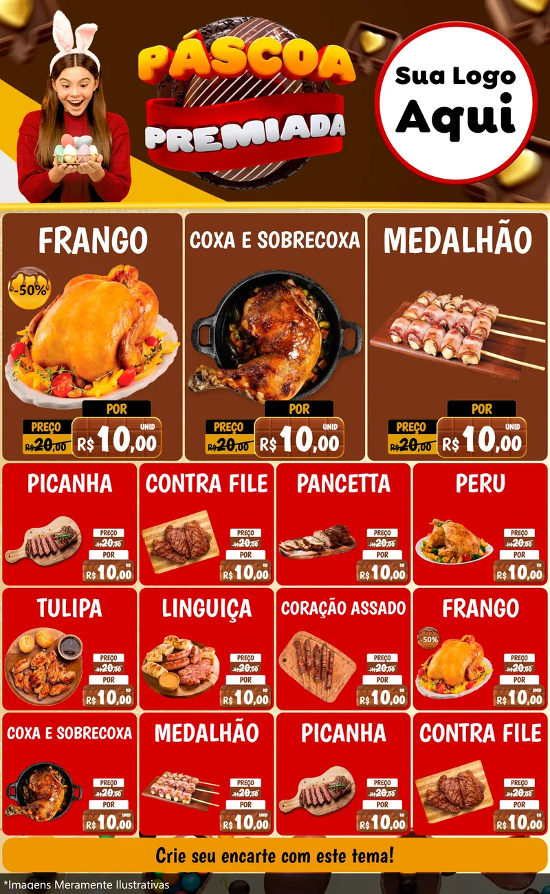 Modelo de Encarte para Encarte Grande com o tema Páscoa Premiada para Assados