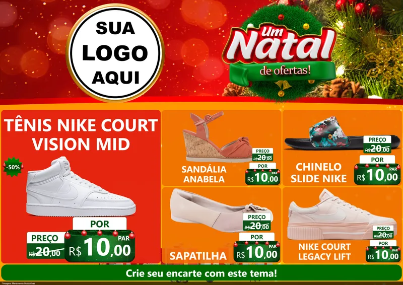 Modelo de Encarte para Encarte A4 Horizontal com o tema Um Natal de Ofertas para Calçados