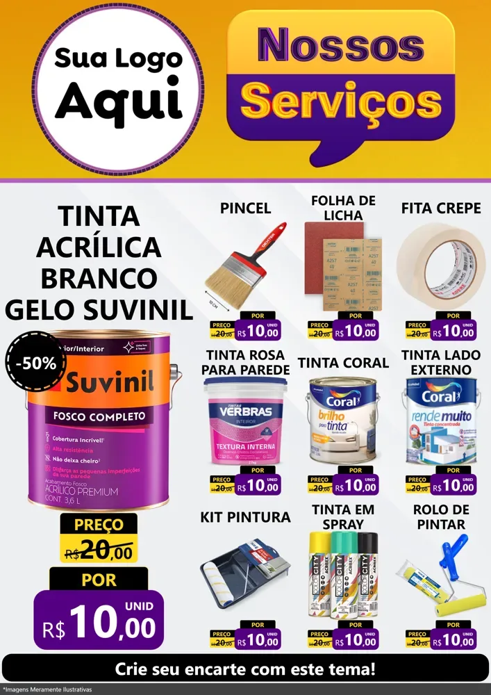 Modelo de Encarte para Encarte A4 Vertical com o tema Nossos Serviços para Tintas e Ferramentas