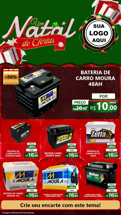 Modelo de Rede Social para Stories com o tema Um Natal de Ofertas para Baterias Elétricas