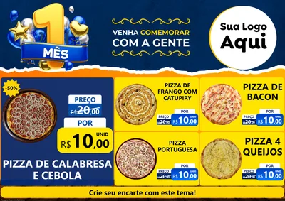Modelo de Encarte para Encarte A4 Horizontal com o tema Um Mês de Aniversário para Pizzaria