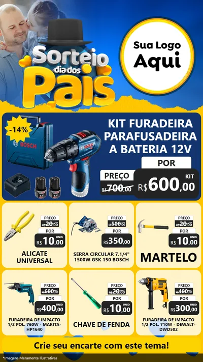 Modelo de Rede Social para Stories com o tema Sorteio Dia Dos Pais para Maquinas e Ferramentas