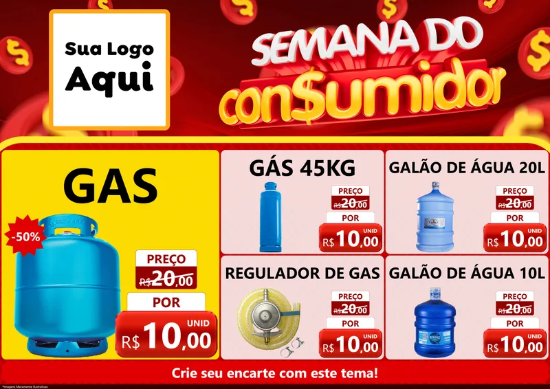Modelo de Encarte para Encarte A4 Horizontal com o tema Semana do Consumidor para Água e gás