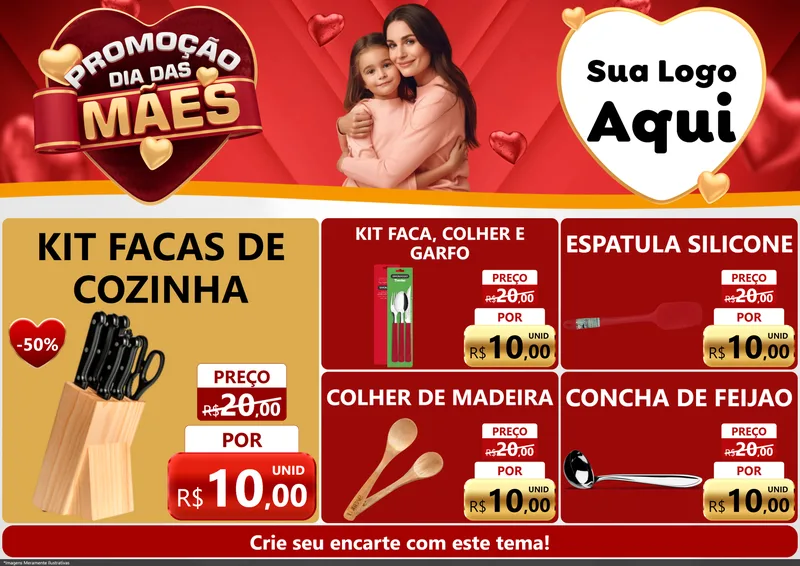 Modelo de Encarte para Encarte A4 Horizontal com o tema Promoção Dia das Mães para Utilidades Domésticas