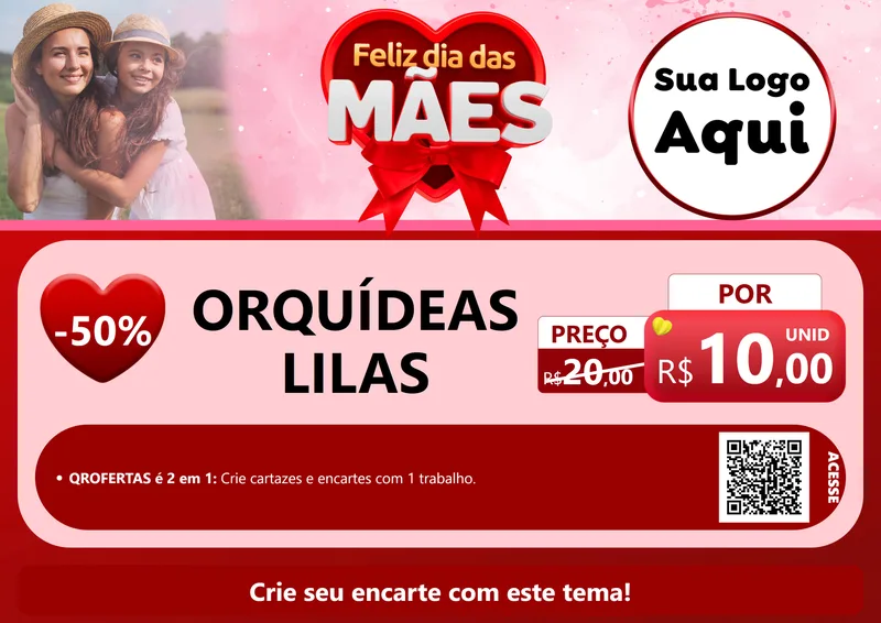 Modelo de Cartaz para Cartaz A4 Horizontal com o tema Feliz Dia Das Mães para Floricultura e jardim