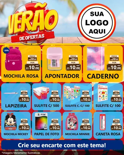 Modelo de Rede Social para Feed Instagram com o tema Verão de Ofertas para Papelaria