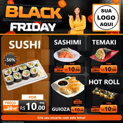 Modelo de Rede Social para Feed Facebook com o tema Black Friday para Comida japonesa