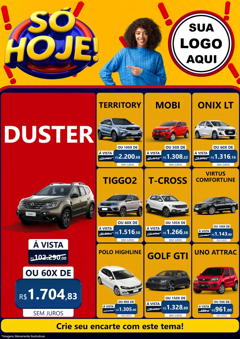 Modelo de Encarte para Encarte A4 Vertical com o tema Só Hoje! para Concessionaria de Carros