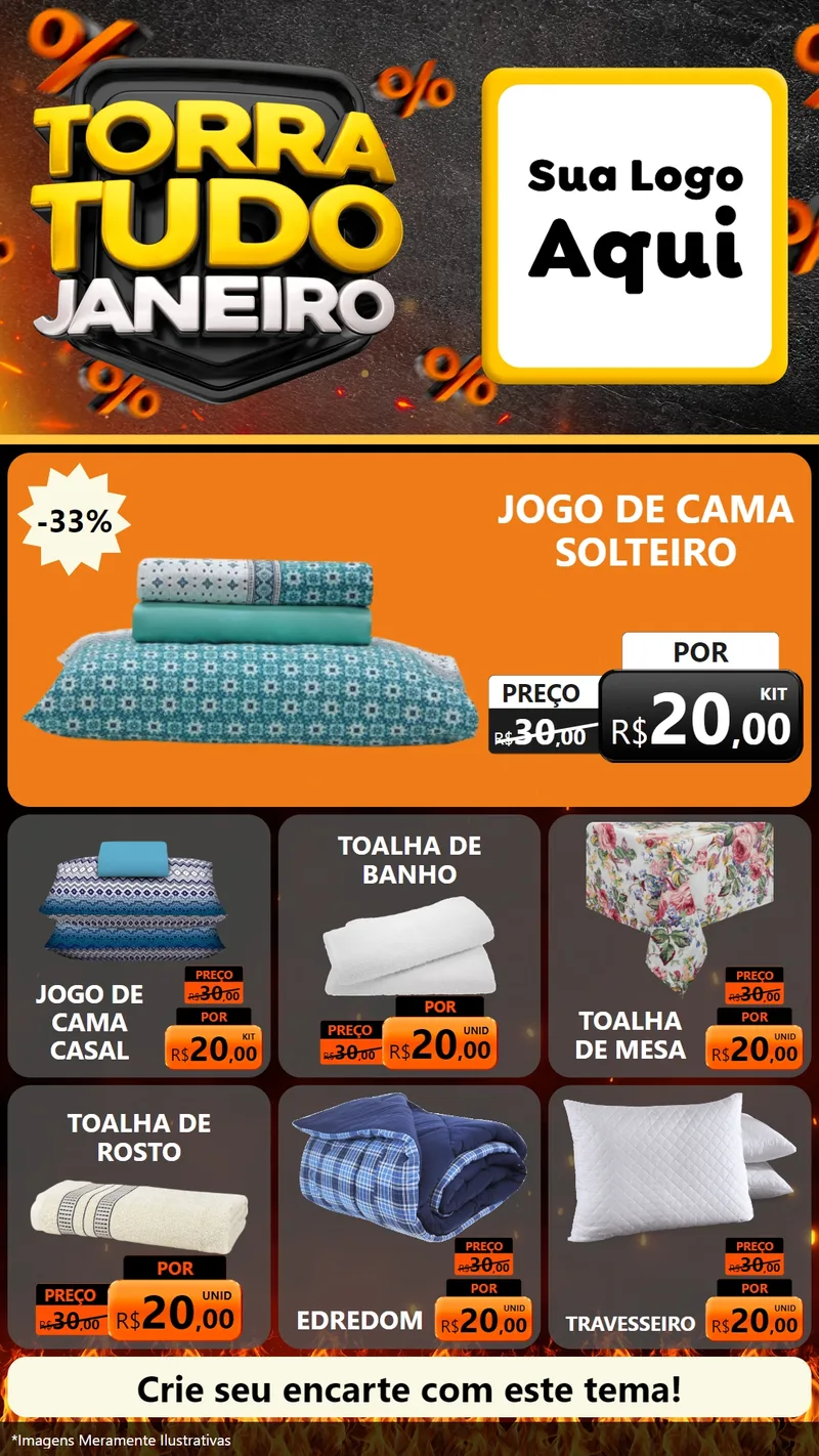 Modelo de Rede Social para Stories com o tema Torra Tudo Janeiro para Cama, Mesa e Banho