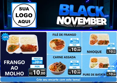 Modelo de Encarte para Encarte A4 Horizontal com o tema Black November para Restaurante