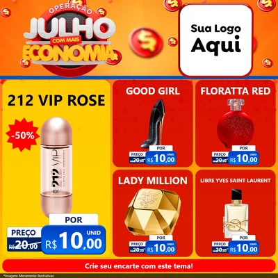 Modelo de Rede Social para Feed Facebook com o tema Operação Julho Com Mais Economia para Perfumes