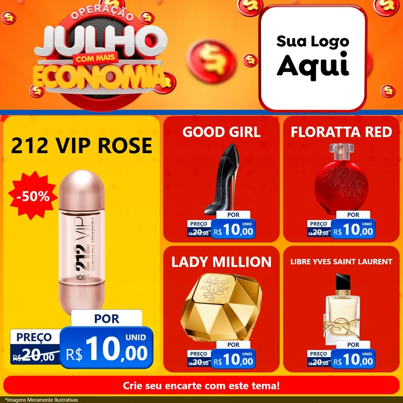 Modelo de Rede Social para Feed Facebook com o tema Operação Julho Com Mais Economia para Perfumes