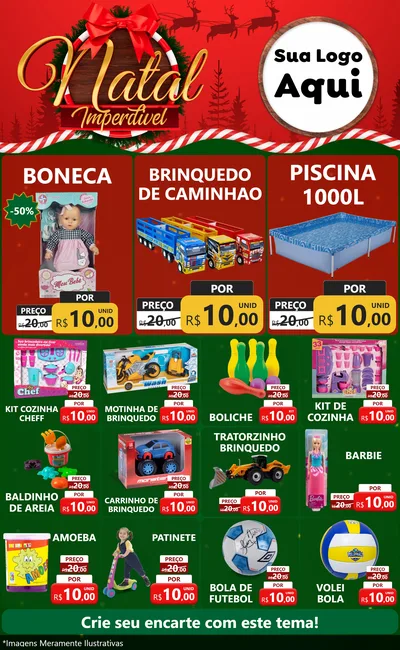 Modelo de Encarte para Encarte Grande com o tema Natal Imperdível para Brinquedos