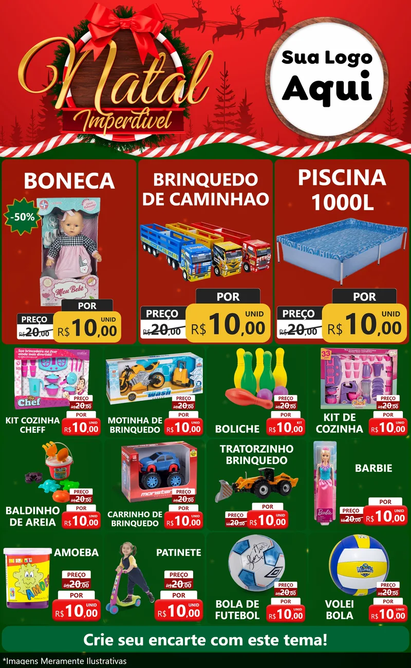 Modelo de Encarte para Encarte Grande com o tema Natal Imperdível para Brinquedos