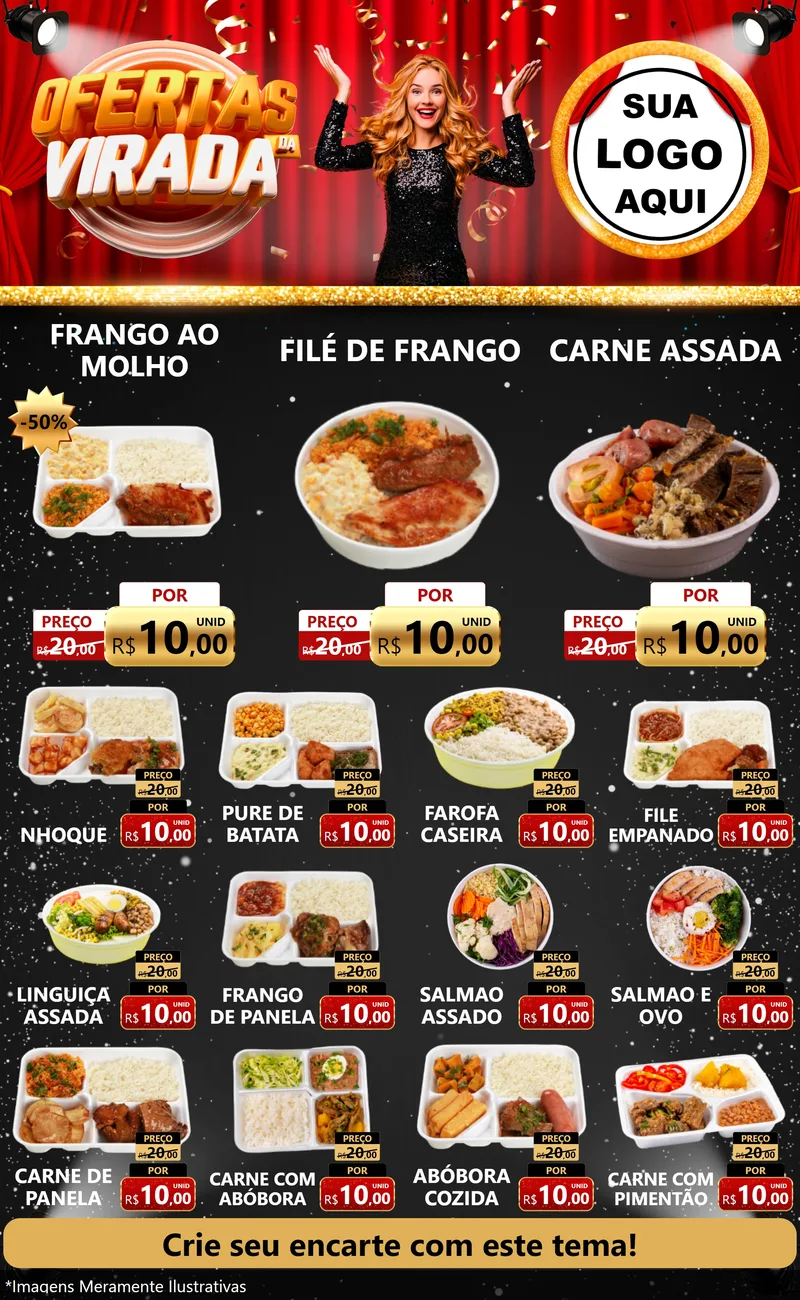 Modelo de Encarte para Encarte Grande com o tema Ofertas da Virada para Restaurante