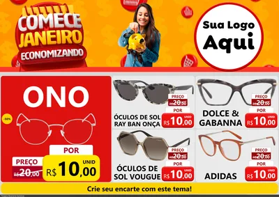 Modelo de Encarte para Encarte A4 Horizontal com o tema Comece Janeiro Economizando para Óticas