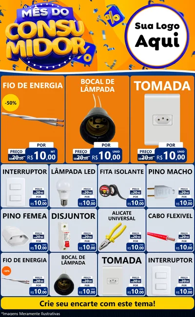 Modelo de Encarte para Encarte Grande com o tema Mês do Consumidor para Materiais Elétricos