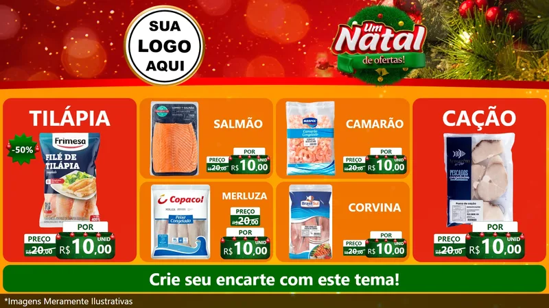 Modelo de TV para TV Horizontal com o tema Um Natal de Ofertas para Peixaria