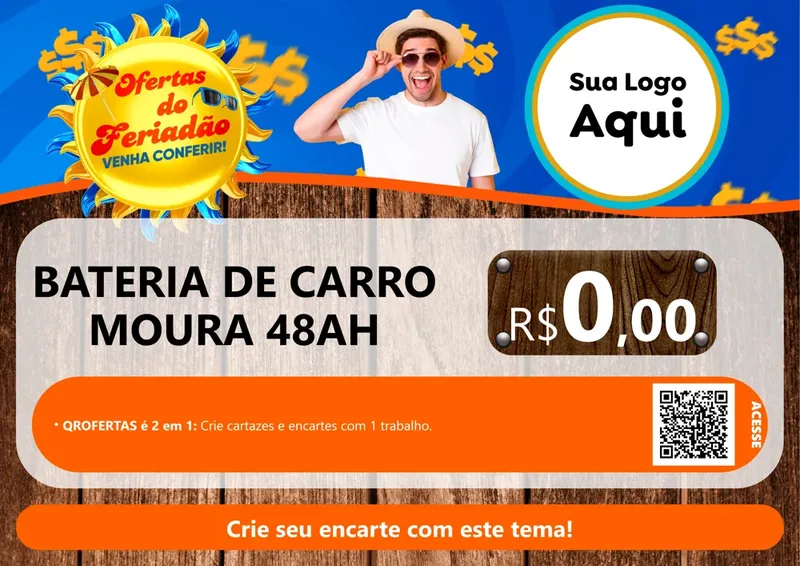 Modelo de Cartaz para Cartaz A4 Horizontal com o tema Ofertas do Feriadão para Baterias Elétricas