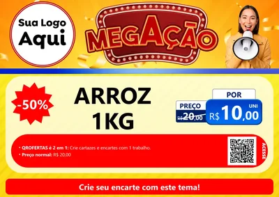 Modelo de Cartaz para Cartaz A4 Horizontal com o tema Mega Ação para Supermercado