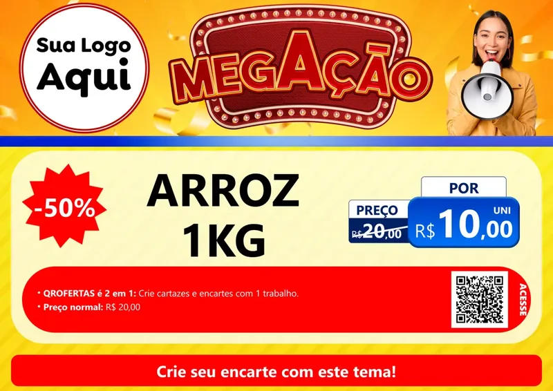 Modelo de Cartaz para Cartaz A4 Horizontal com o tema Mega Ação para Supermercado