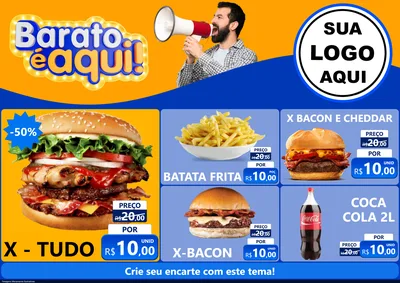 Modelo de Encarte para Encarte A4 Horizontal com o tema Barato é aqui para Hamburgueria