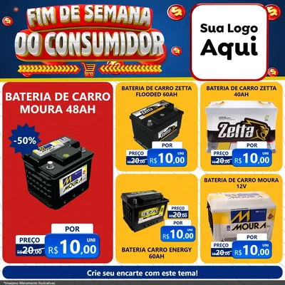 Modelo de Rede Social para Feed Facebook com o tema Fim de Semana do Consumidor para Baterias Elétricas