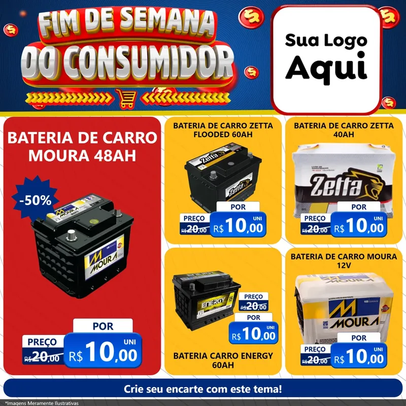 Modelo de Rede Social para Feed Facebook com o tema Fim de Semana do Consumidor para Baterias Elétricas