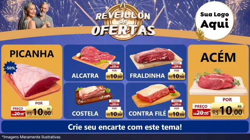 Modelo de TV para TV Horizontal com o tema Réveillon de Ofertas para Açougue