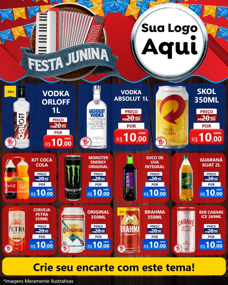 Modelo de Rede Social para Feed Instagram com o tema Festa Junina para Distribuidora de bebidas