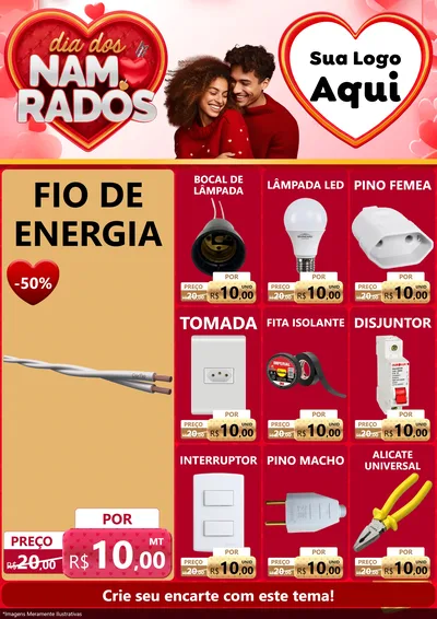 Modelo de Encarte para Encarte A4 Vertical com o tema Dia dos Namorados para Materiais Elétricos