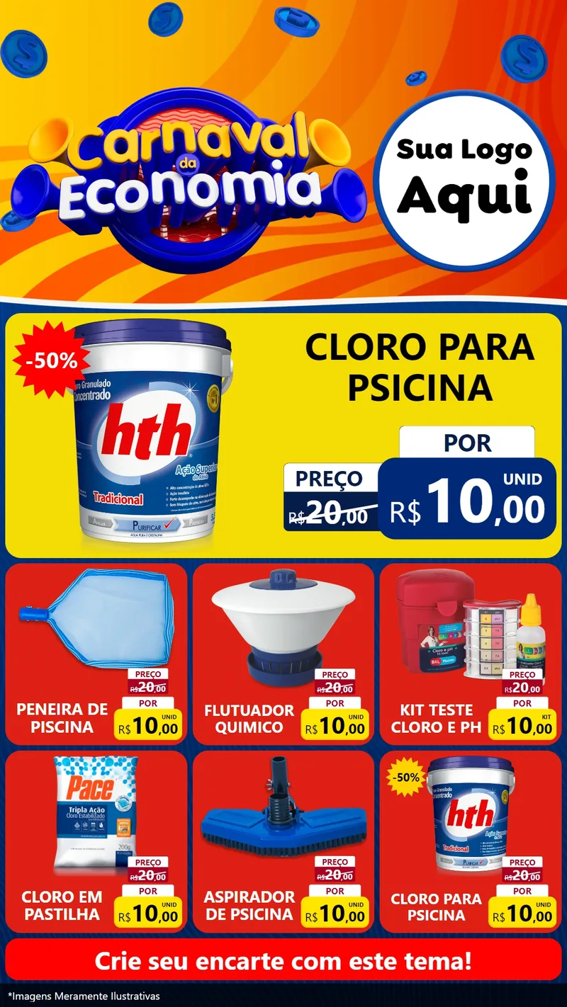Modelo de Rede Social para Stories com o tema Carnaval da Economia para Produtos para Piscina