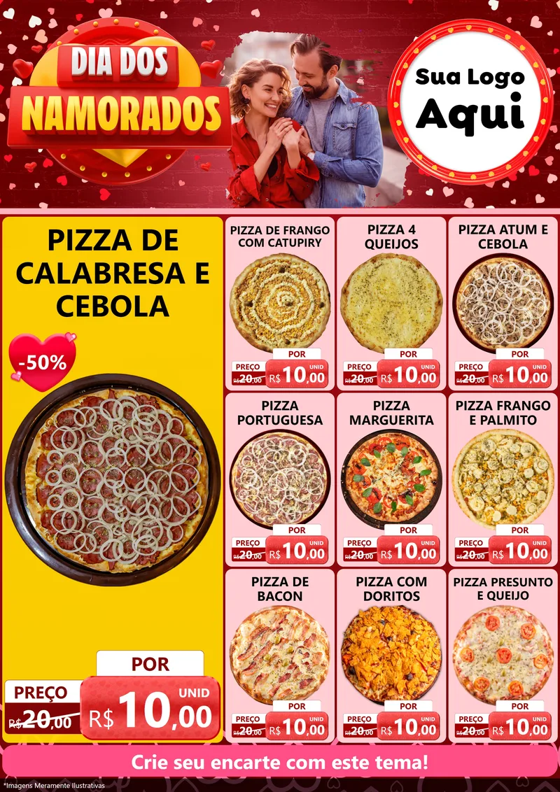 Modelo de Encarte para Encarte A4 Vertical com o tema Dia Dos Namorados para Pizzaria