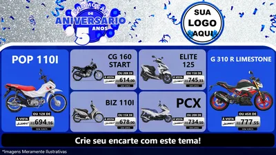 Modelo de TV para TV Horizontal com o tema Promoção de Aniversário - 5 Anos para Concessionaria de Motos