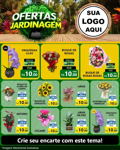 Modelo de Rede Social para Feed Instagram com o tema Ofertas de Jardinagem para Floricultura e jardim