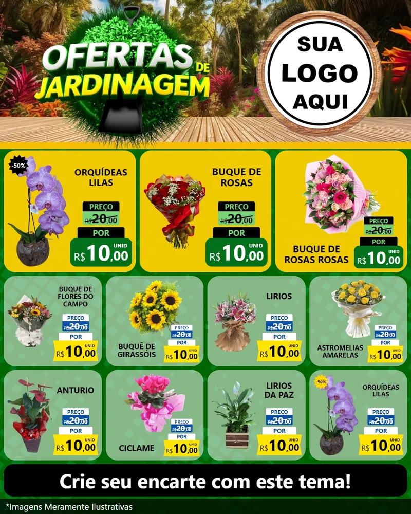 Modelo de Rede Social para Feed Instagram com o tema Ofertas de Jardinagem para Floricultura e jardim