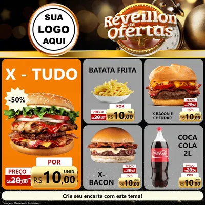 Modelo de Rede Social para Feed Facebook com o tema Réveillon de Ofertas para Hamburgueria