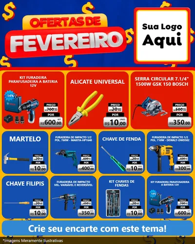 Modelo de Rede Social para Feed Instagram com o tema Ofertas de Fevereiro para Maquinas e Ferramentas