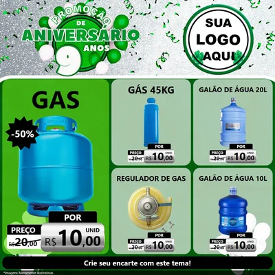 Modelo de Rede Social para Feed Facebook com o tema Promoção de Aniversário - 9 Anos para Água e gás