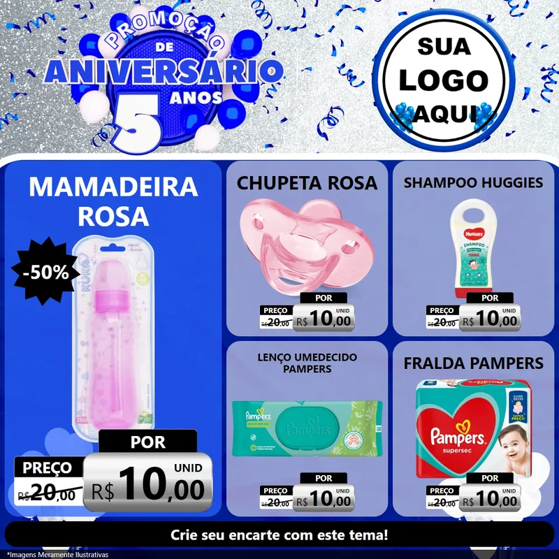 Modelo de Rede Social para Feed Facebook com o tema Promoção de Aniversário - 5 Anos para Bebês
