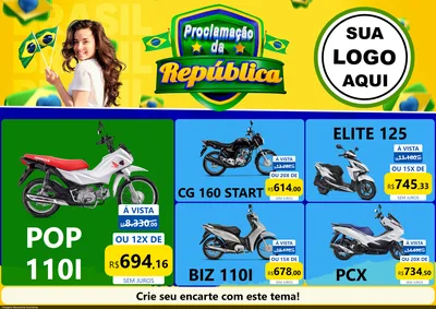 Modelo de Encarte para Encarte A4 Horizontal com o tema Proclamação da República para Concessionaria de Motos
