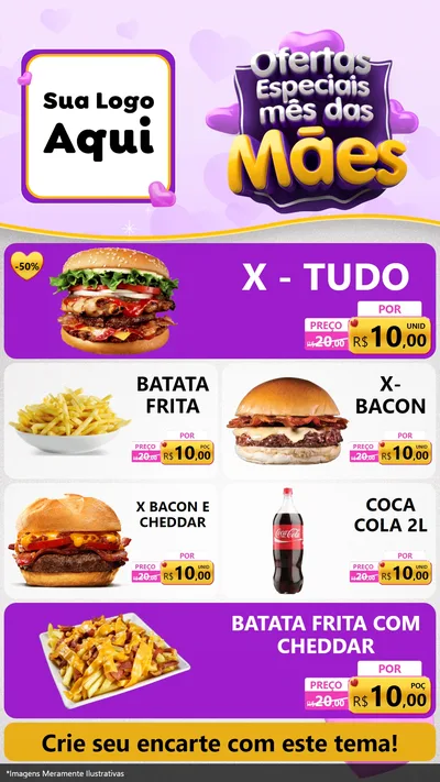 Modelo de TV para TV Vertical com o tema Ofertas Especiais - Mês das Mães para Hamburgueria