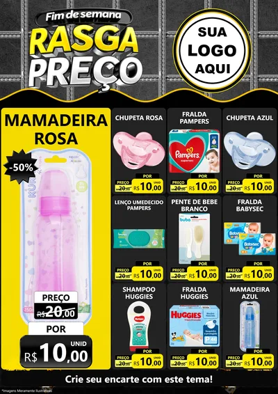 Modelo de Encarte para Encarte A4 Vertical com o tema Fim de Semana Rasga Preço para Bebês