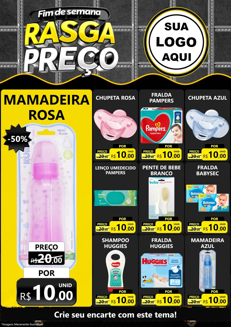 Modelo de Encarte para Encarte A4 Vertical com o tema Fim de Semana Rasga Preço para Bebês