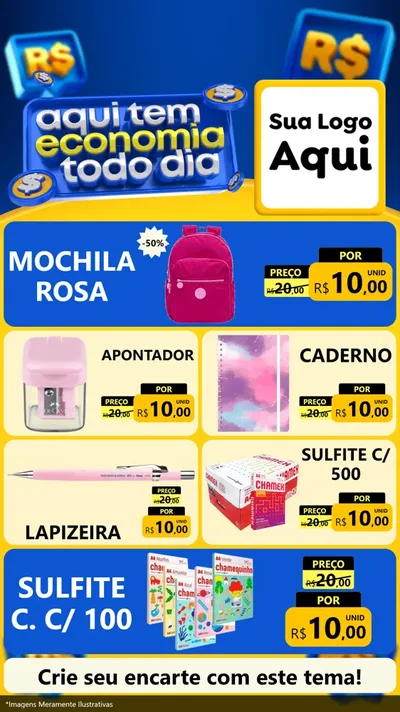 Modelo de TV para TV Vertical com o tema Aqui Tem Economia Todo Dia para Papelaria