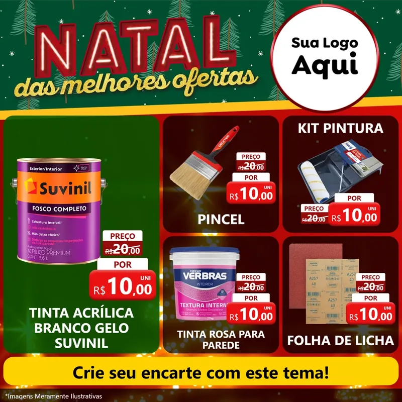 Modelo de Rede Social para Feed Facebook com o tema Natal das Melhores Ofertas para Tintas e Ferramentas