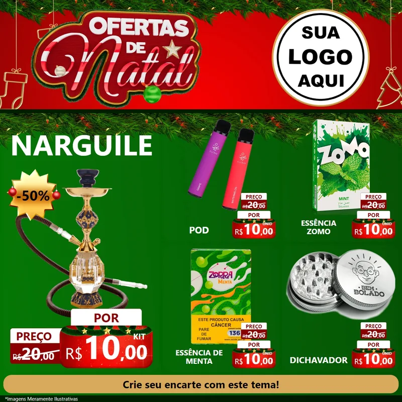 Modelo de Rede Social para Feed Facebook com o tema Ofertas de Natal para Tabacaria